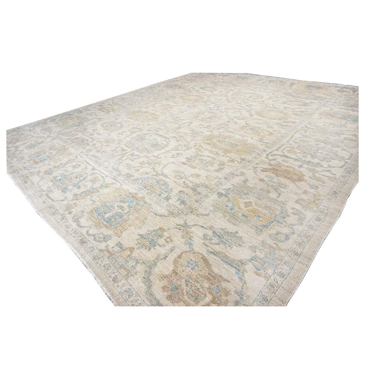 Contemporary 21st Century Persian Sultanabad Master 12x15 Ivory & Tan Handmade Area Rug For Sale