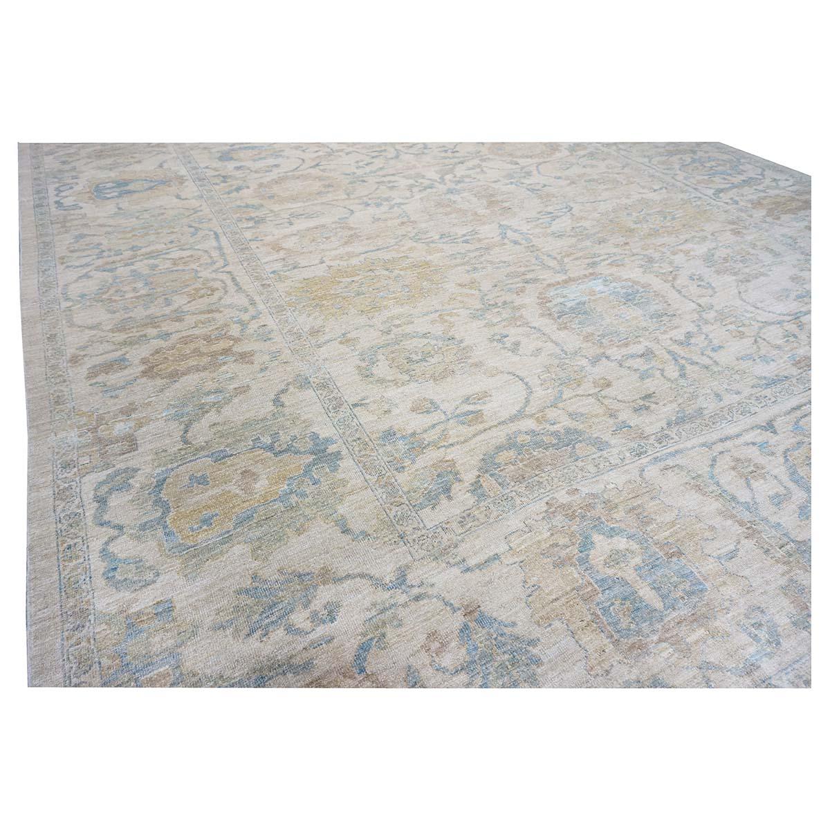 Wool 21st Century Persian Sultanabad Master 12x15 Ivory & Tan Handmade Area Rug For Sale