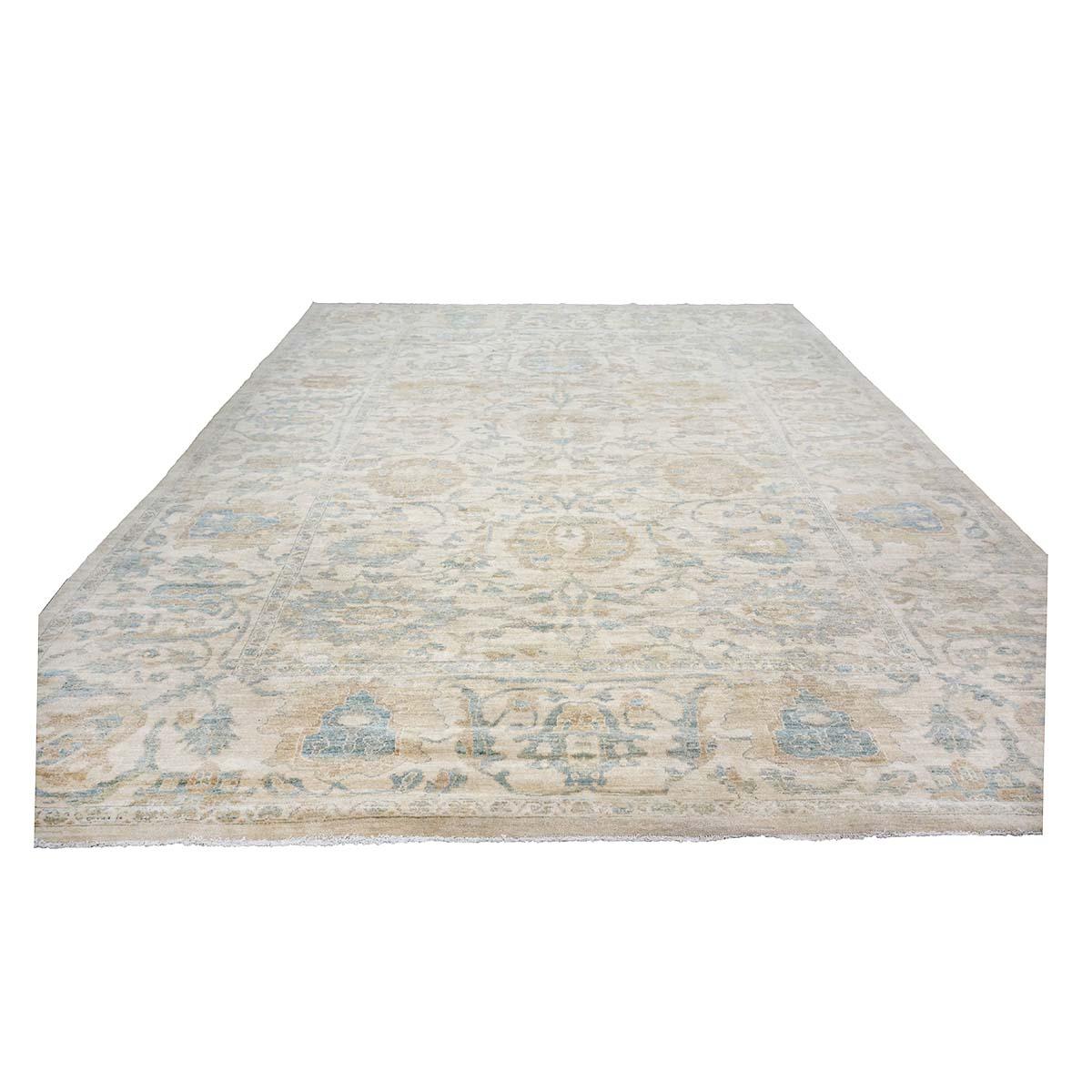 21st Century Persian Sultanabad Master 12x15 Ivory & Tan Handmade Area Rug For Sale 3