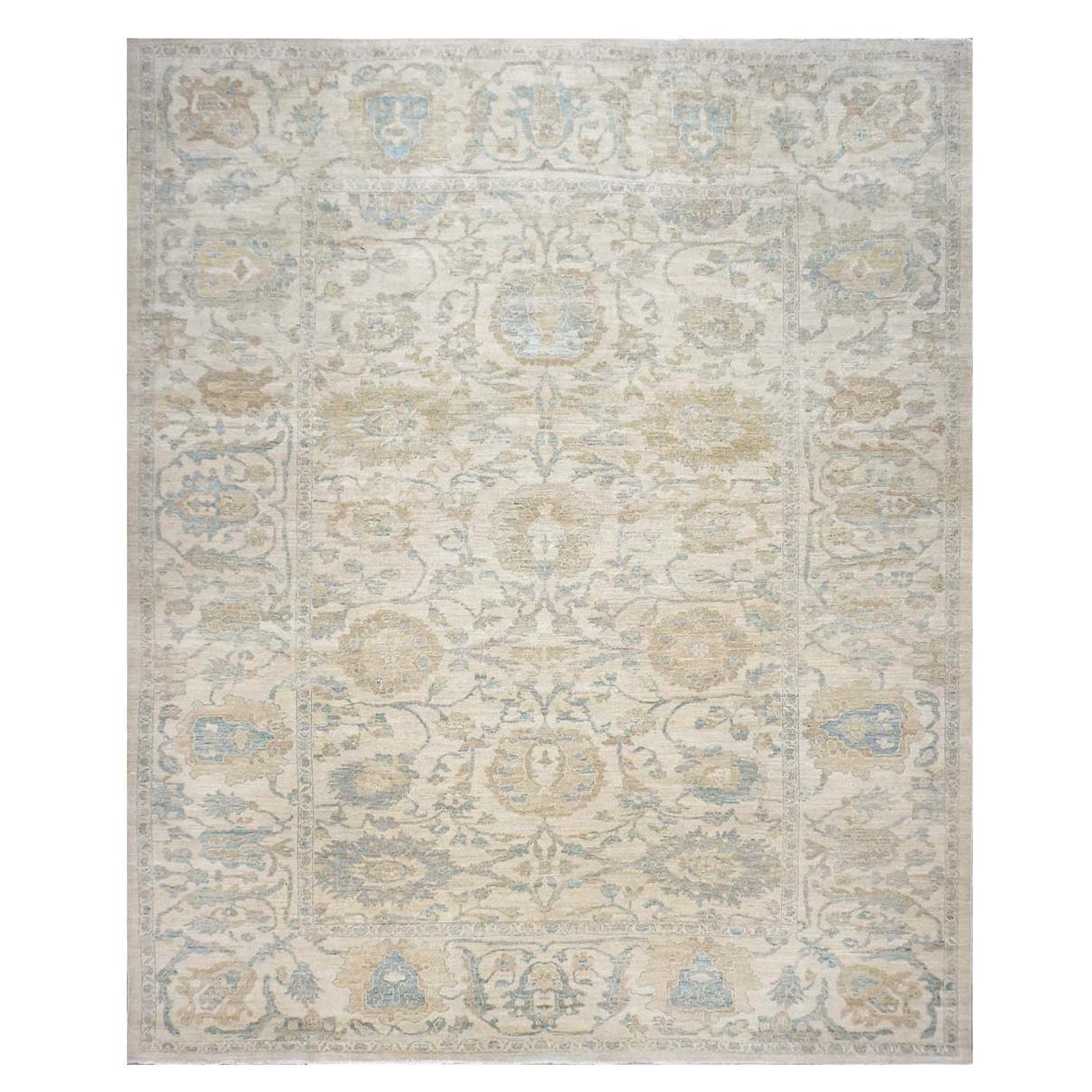 21st Century Persian Sultanabad Master 12x15 Ivory & Tan Handmade Area Rug For Sale