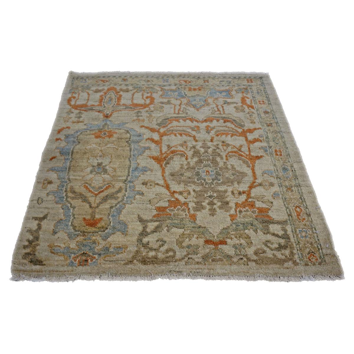 21st Century Persian Sultanabad Master 3x3 Ivory, Rust, & Blue Handmade Area Rug In Excellent Condition For Sale In Houston, TX