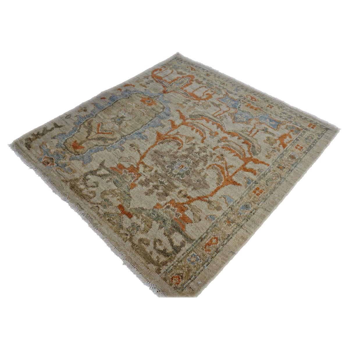 Contemporary 21st Century Persian Sultanabad Master 3x3 Ivory, Rust, & Blue Handmade Area Rug For Sale