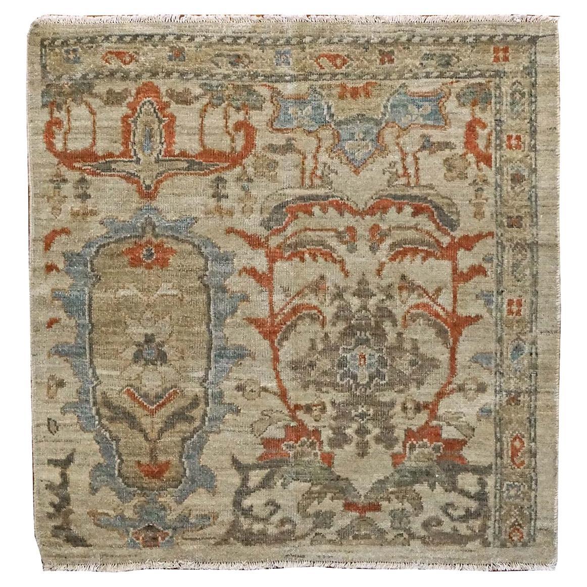 21st Century Persian Sultanabad Master 3x3 Ivory, Rust, & Blue Handmade Area Rug For Sale