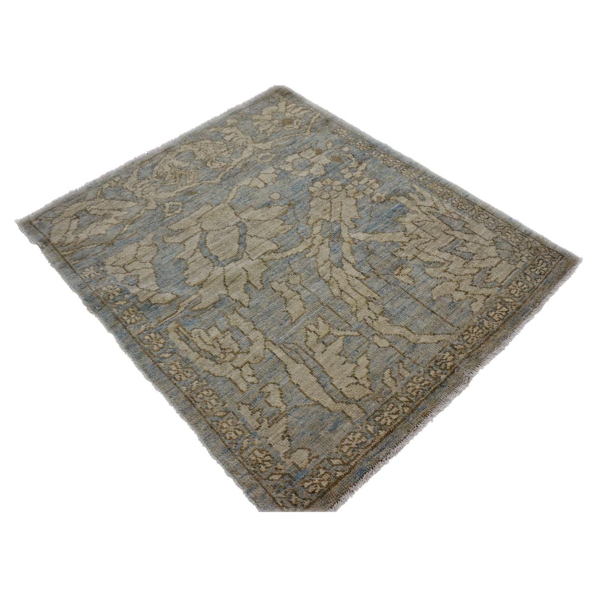 Hand-Woven 21st Century Persian Sultanabad Master 3x3 Slate Blue & Grey Handmade Area Rug For Sale