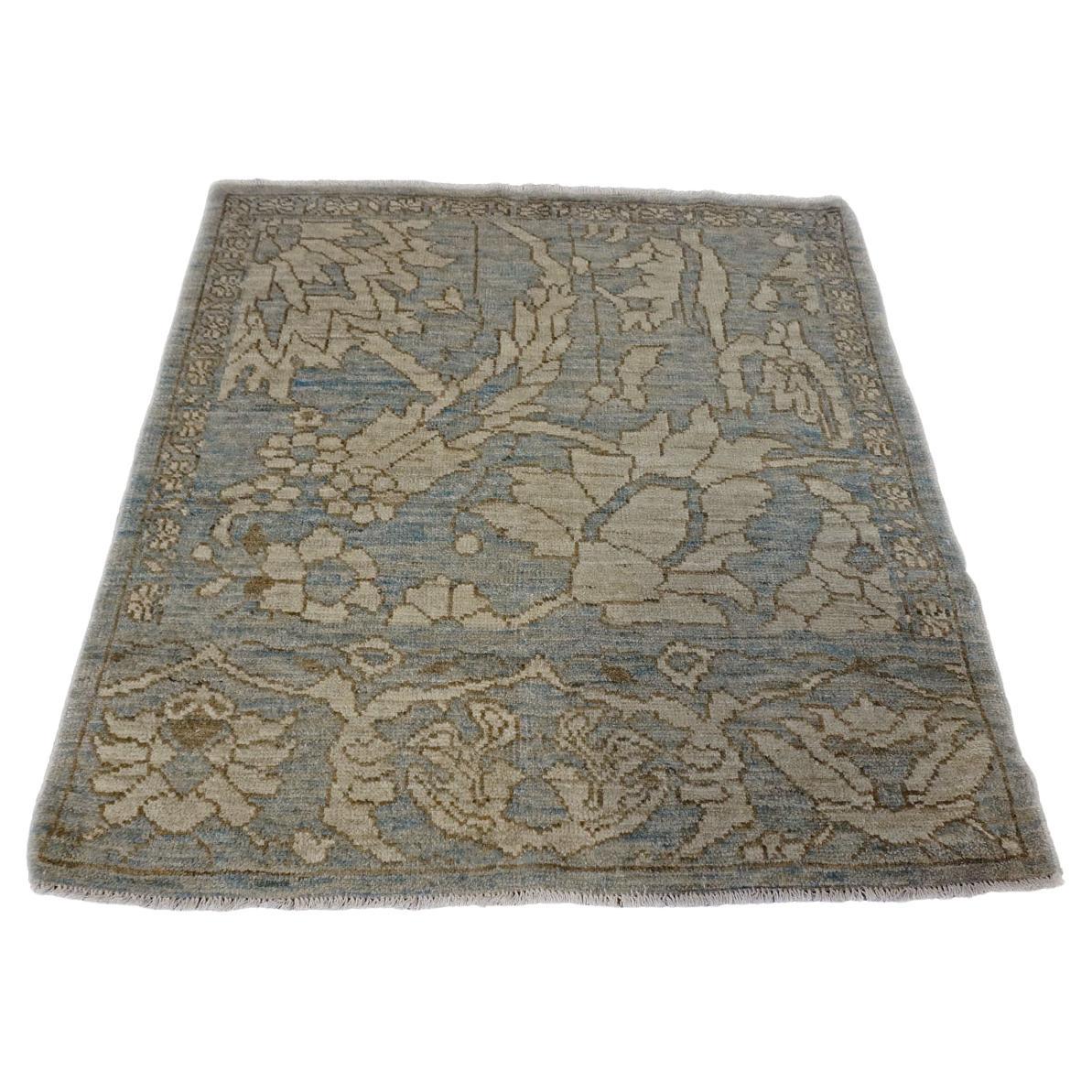 21st Century Persian Sultanabad Master 3x3 Slate Blue & Grey Handmade Area Rug For Sale