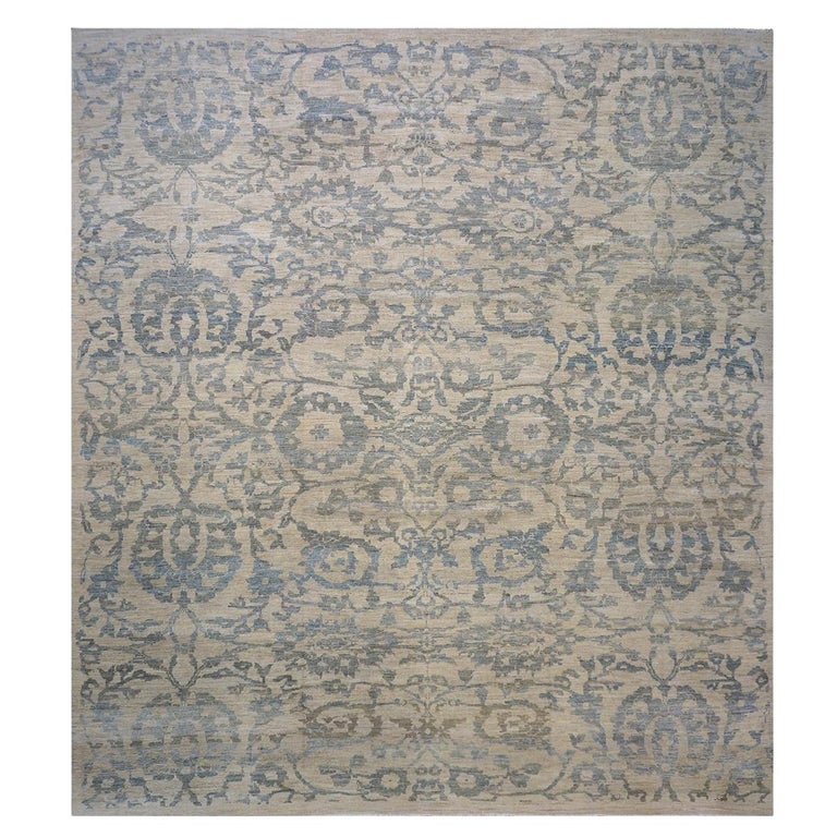 21st Century Persian Sultanabad Master 13x15 Ivory and Slate Handmade