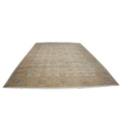 Vintage Persian Tabriz Wool & Silk 12X16 Ivory and Tan Handmade Area Rug