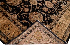 21st Century Peshawar Handmade Floral Wool Rug with Black Field
