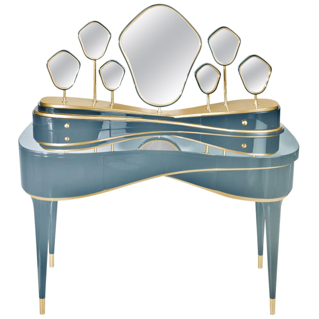 21st Century Petit Amélie Dressing Table Lacquered Wood Seven Mirrors For Sale