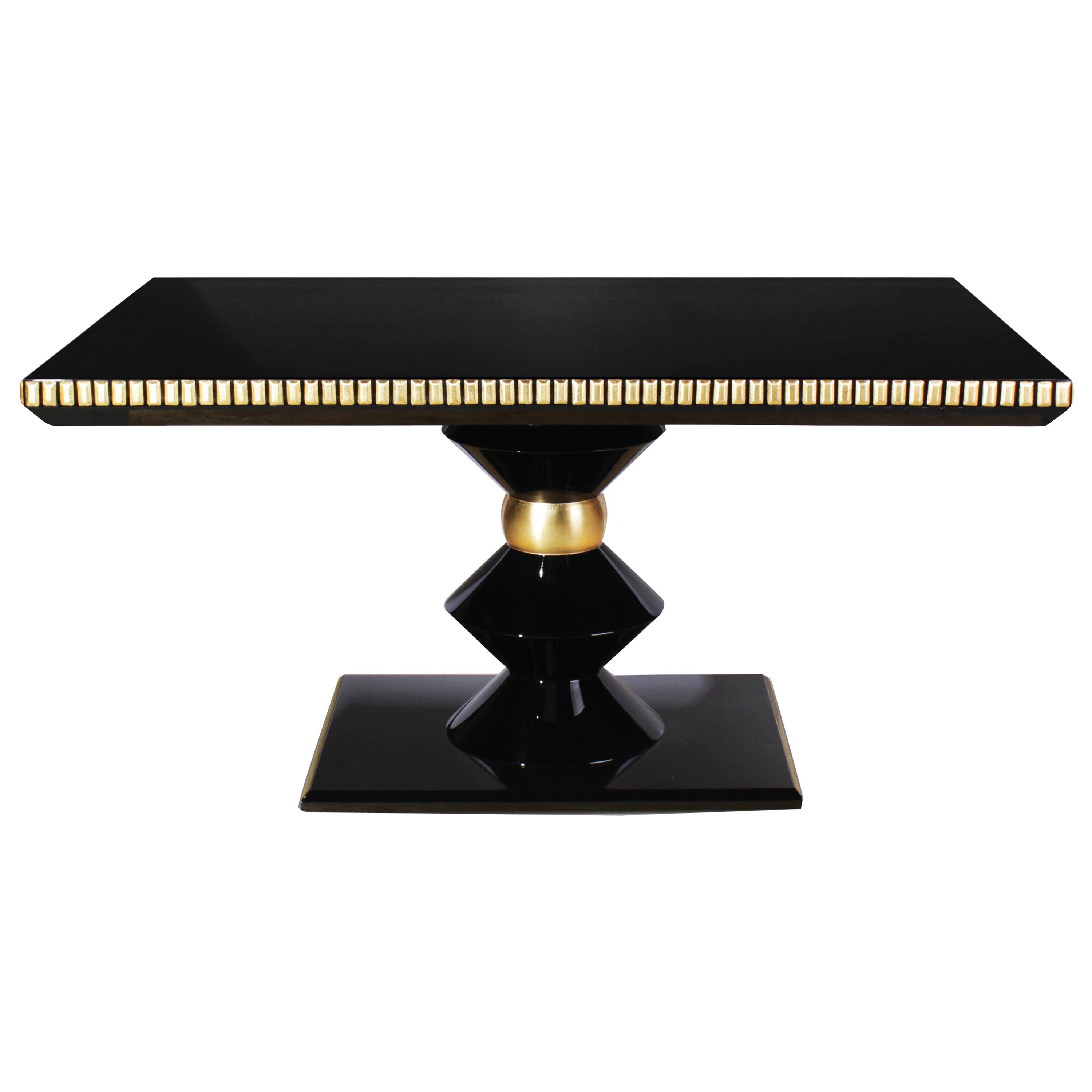 21st Century Petit Cortez Dining Table Lacquered Wood Gold Leaf Details