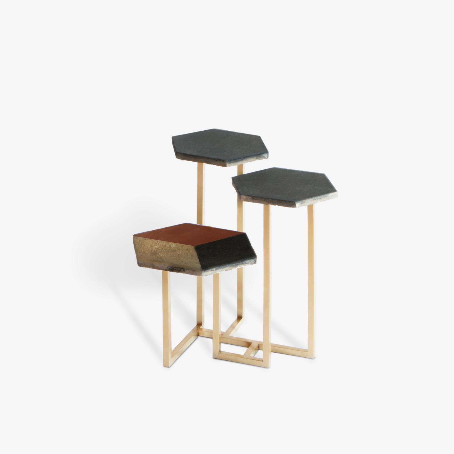 Concrete 21st Century Petit Table de Milàn Side Table with Brass Base and Black Tiles