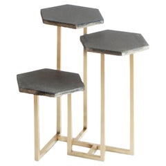 21st Century Petit Table de Milàn Side Table with Brass Base and Black Tiles