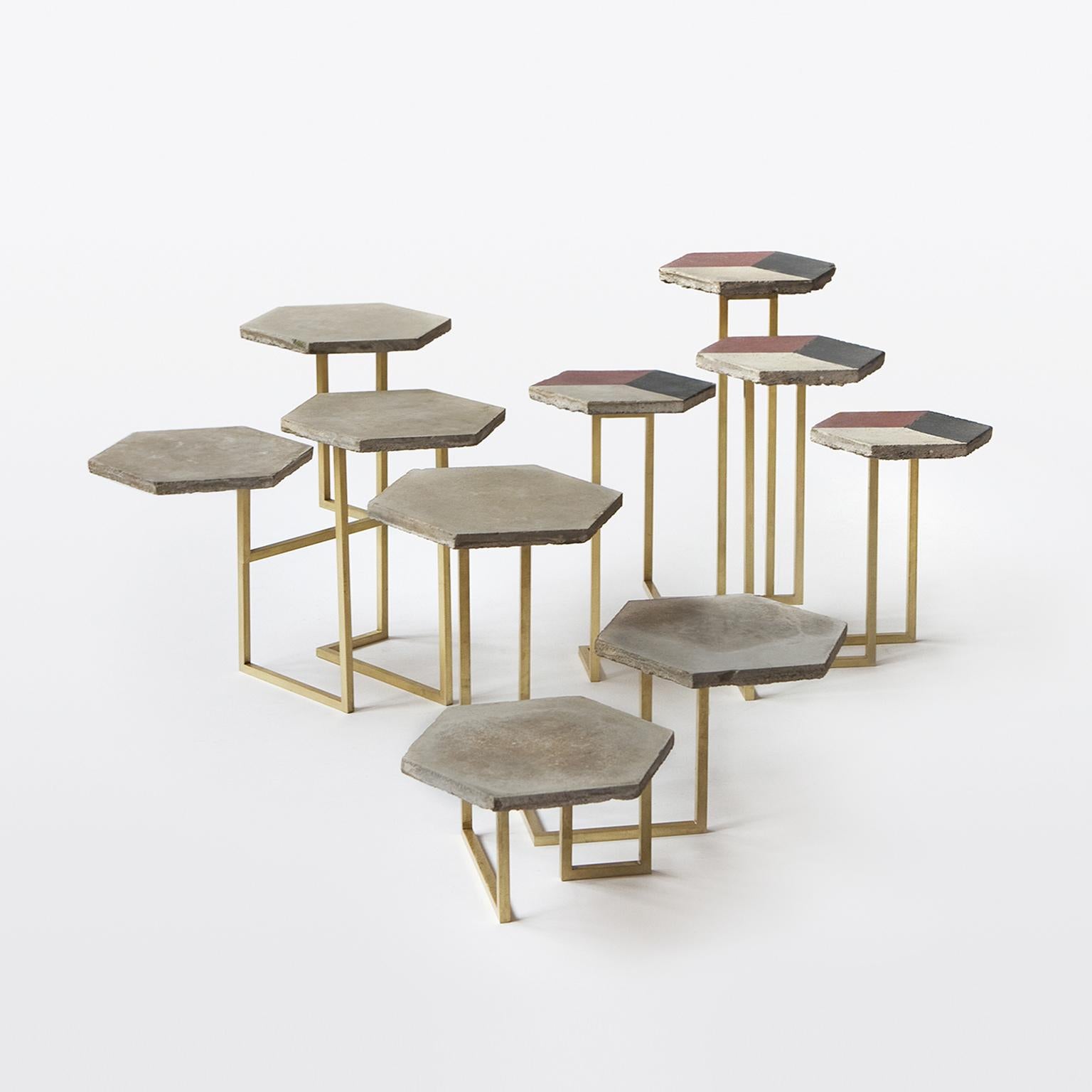 21st Century Petit Table de Milàn Side Table with Brass Base and Colored Tiles 5