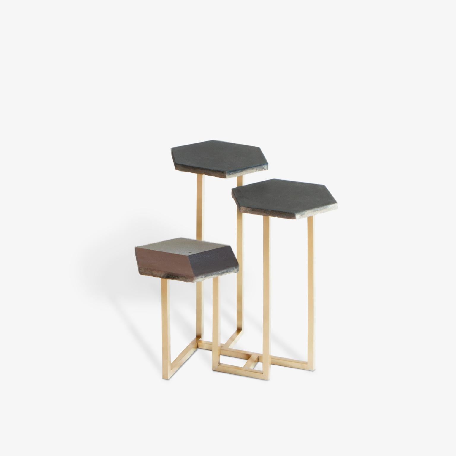 Italian 21st Century Petit Table de Milàn Side Table with Brass Base and Colored Tiles