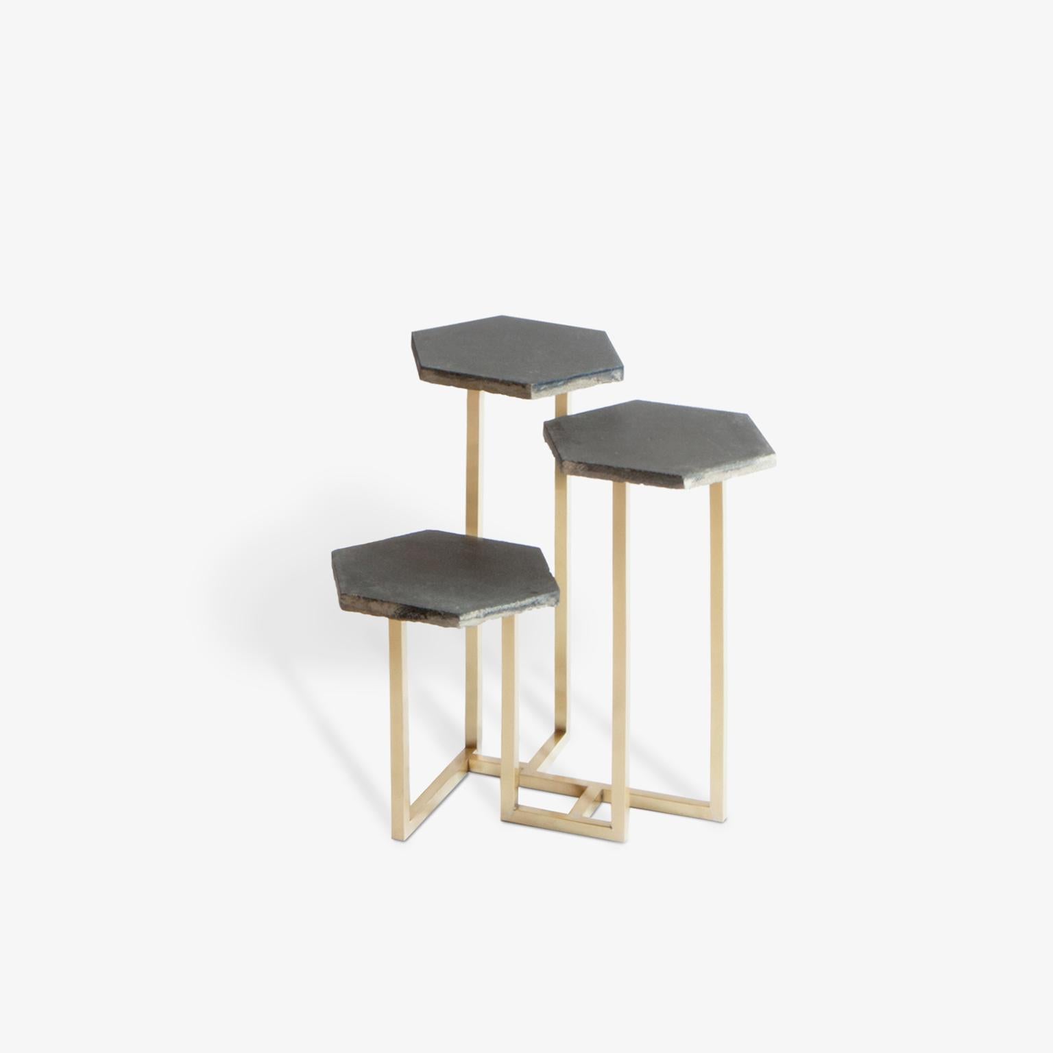 21st Century Petit Table de Milàn Side Table with Brass Base and Colored Tiles 1