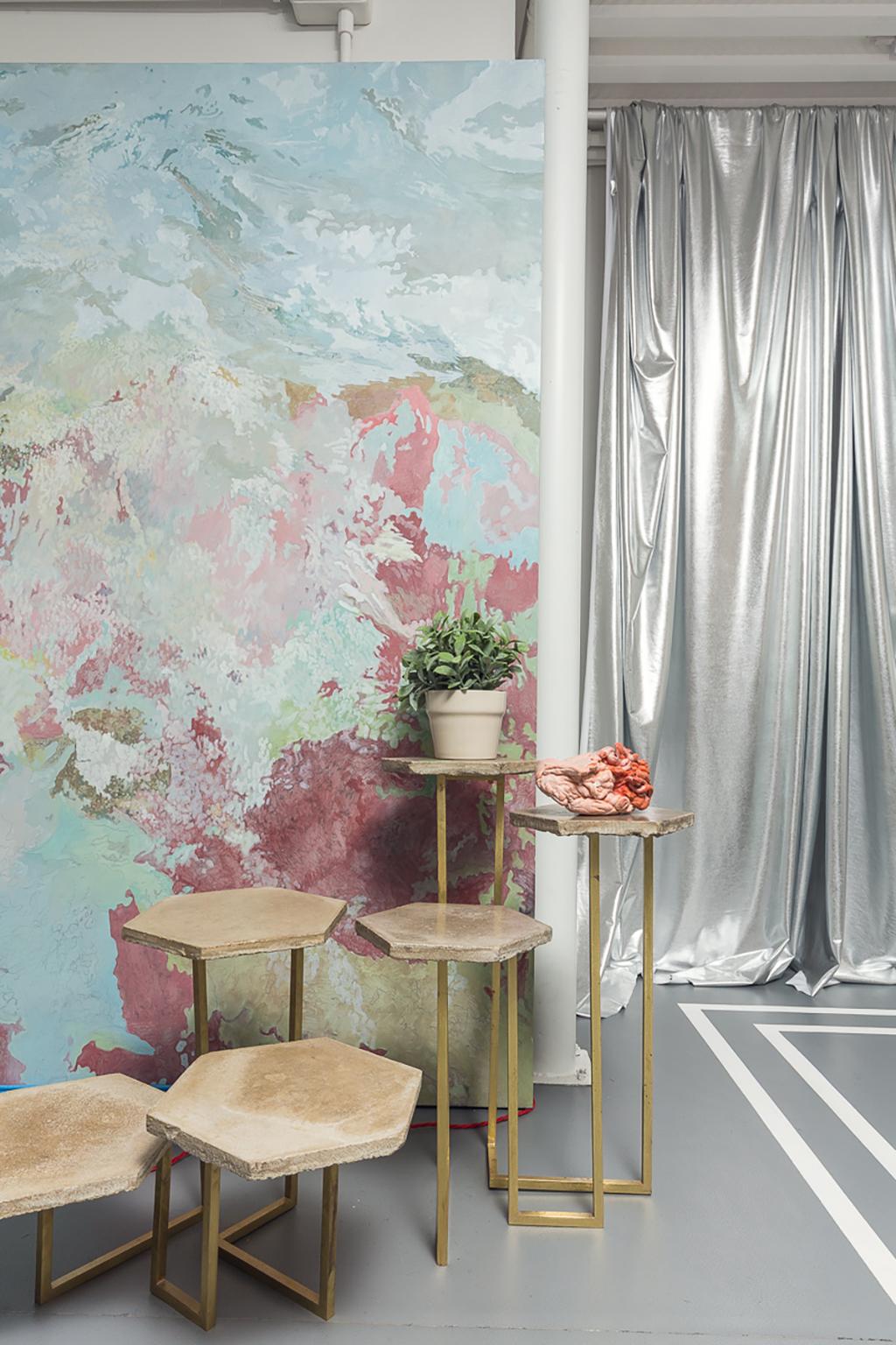 21st Century Petit Table de Milàn Side Table with Brass Base and Colored Tiles 2