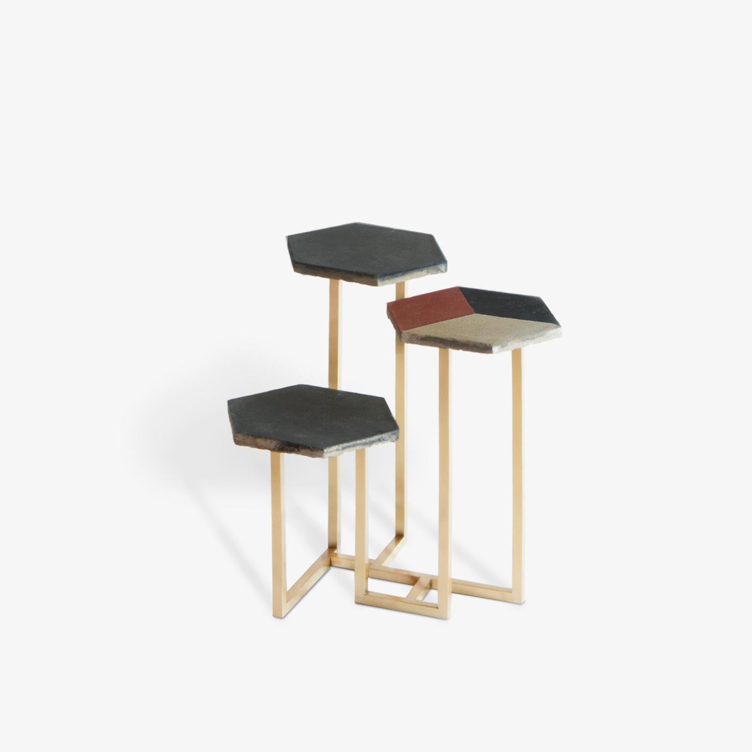 Contemporary 21st Century Petit Table de Milàn Side Table with Brass Base and Black Tiles