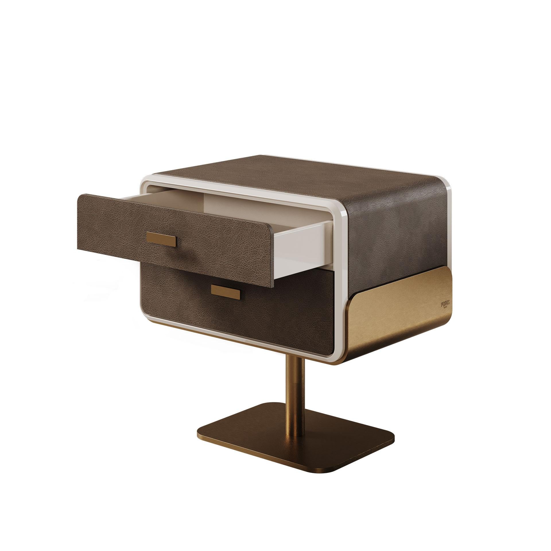 21st Century Phoenix Nightstand Lacquered Wood Brass For Sale 1