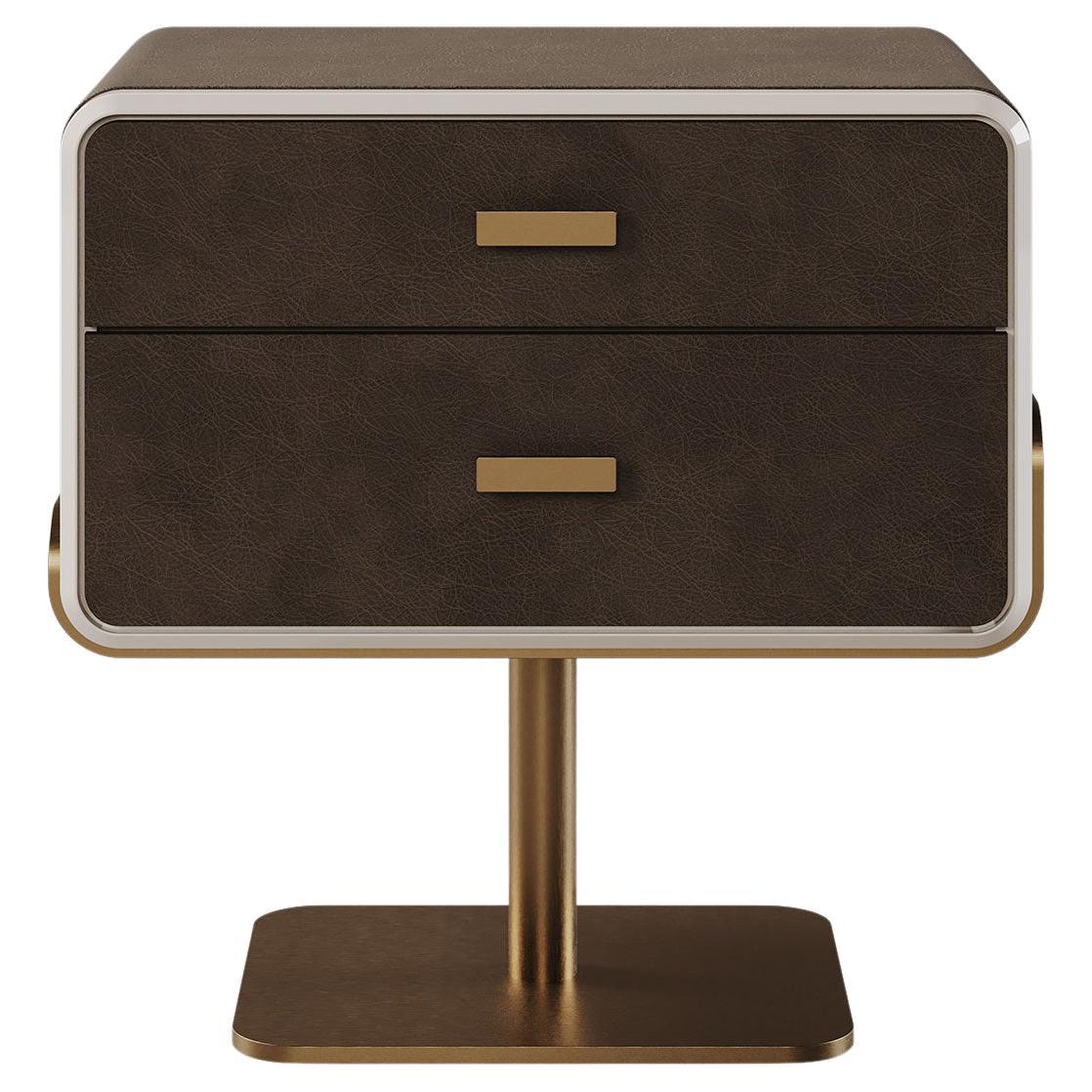 21st Century Amélie Nightstand Lacquered Wood Gold Leaf Polished Brass