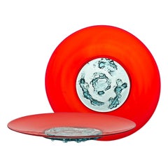 Assiette Piatto Di Tapio du 21e sicle en aigue-marine/rouge de Tapio Wirkkala