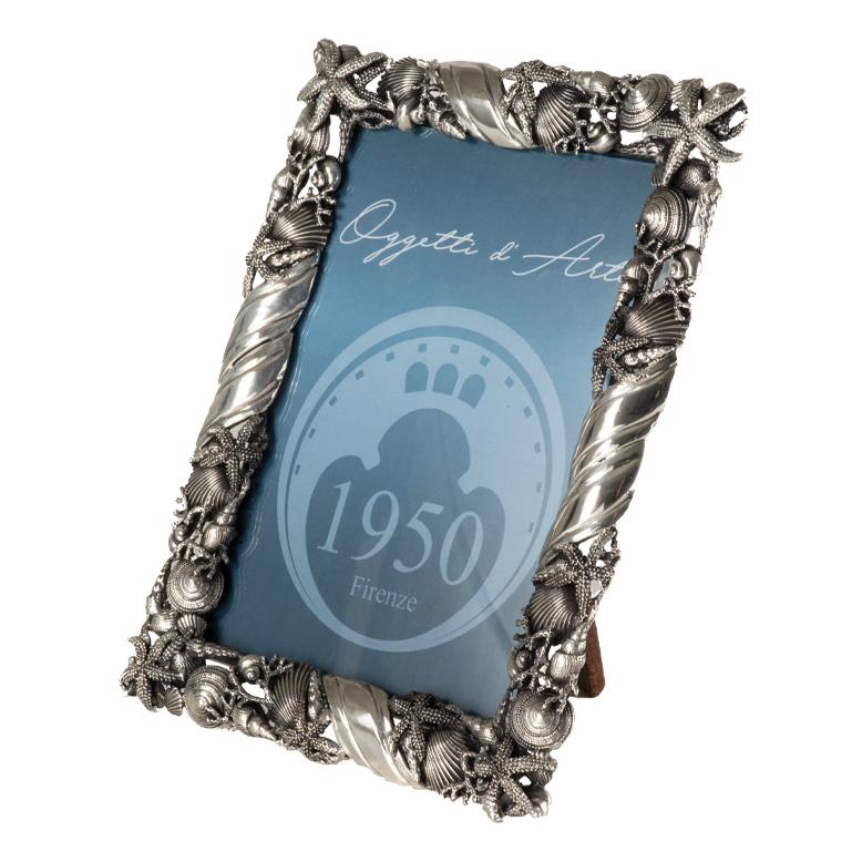 Italian 21st century  picture frame  in lost wax casting  bronze silvered For Sale