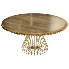 21st Century Pilar Dining Table Hand-Sculpted Edge Gold Plated Brass Silver Leaf
