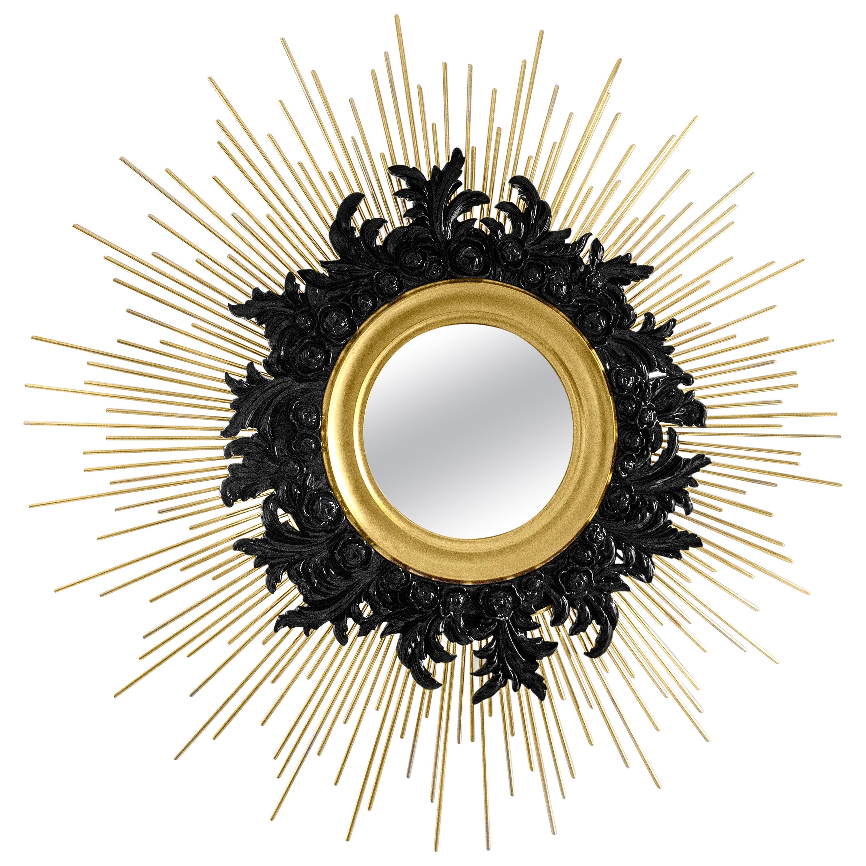 21st Century Pilar Mirror Lacquered Wood Gold Leaf Polished Brass