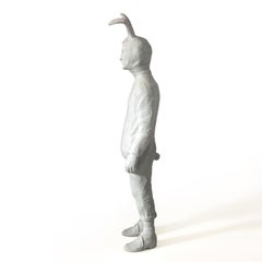 21st Century Pink Rabbit Sculpture by Marcantonio, Painted White Bronze