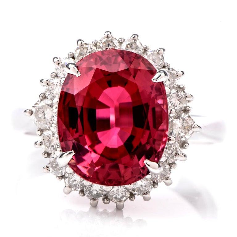 Women's or Men's 21st Century Pink Tourmaline and Diamond Platinum Halo Ring