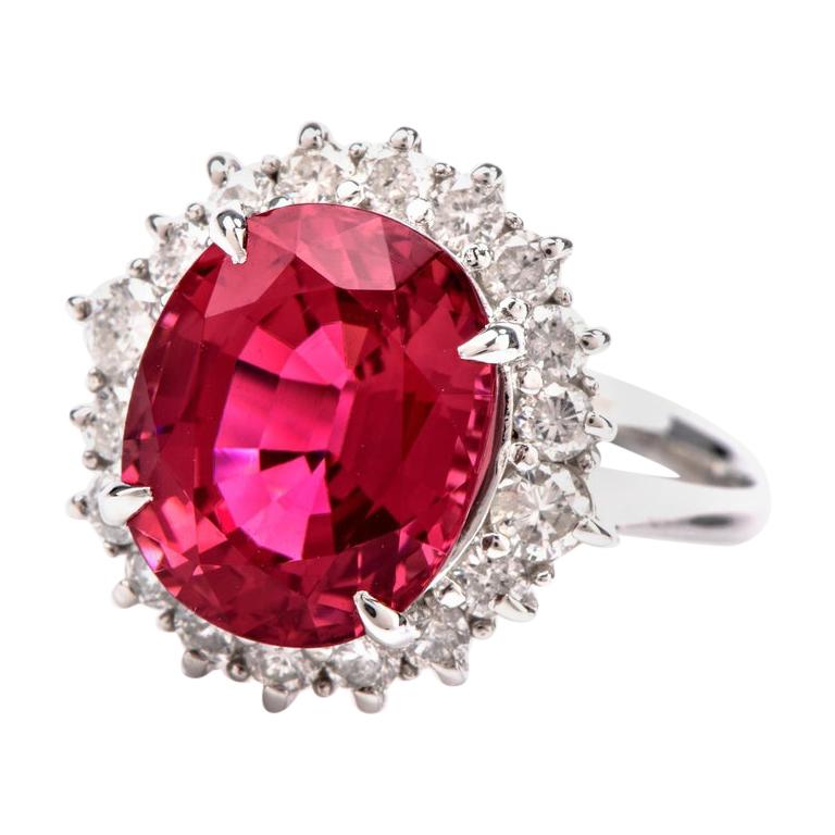 21st Century Pink Tourmaline and Diamond Platinum Halo Ring