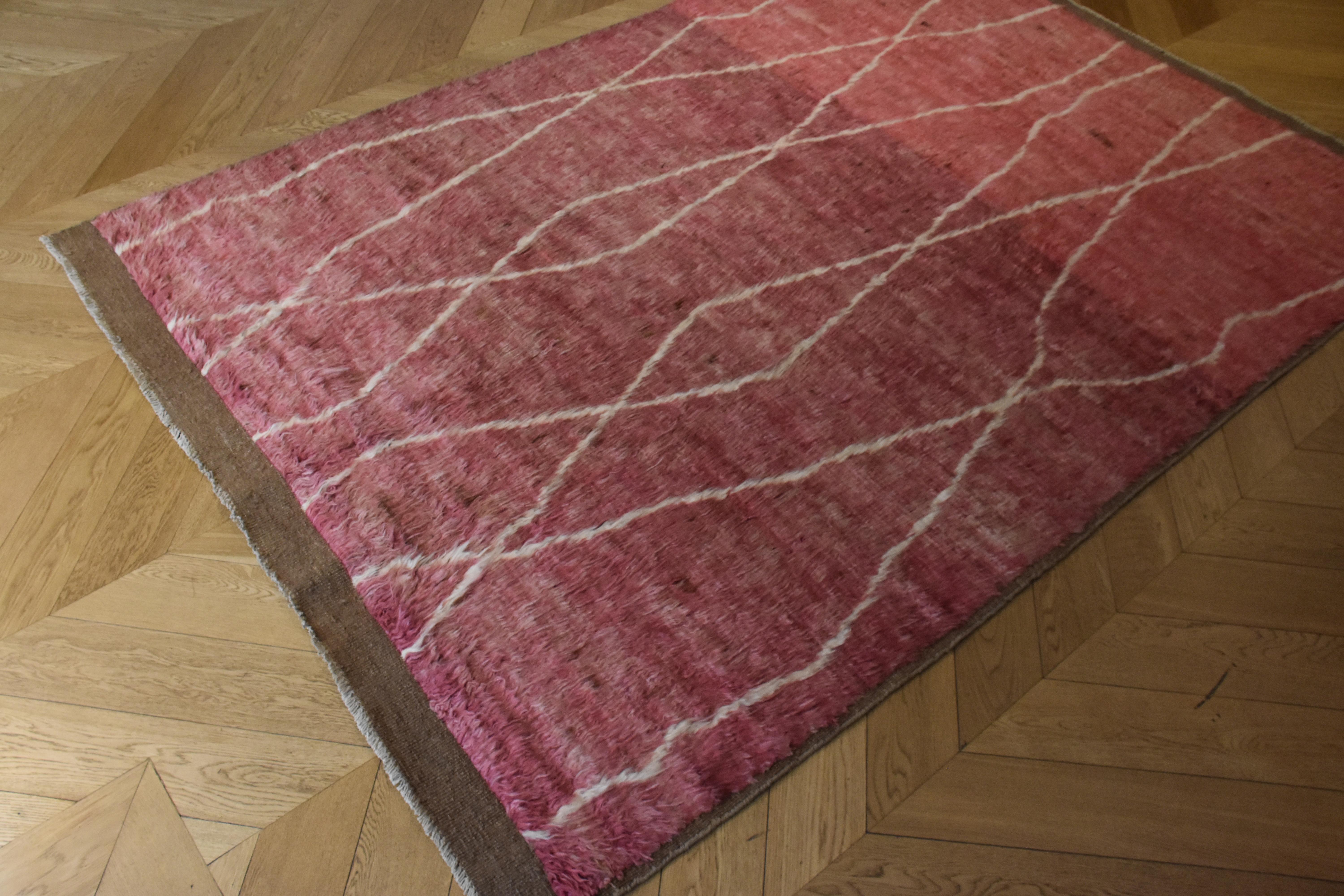 21st Century Pink Tribal Afghan Rug in High Hand Dyed Wool, circa 2000s For Sale 11