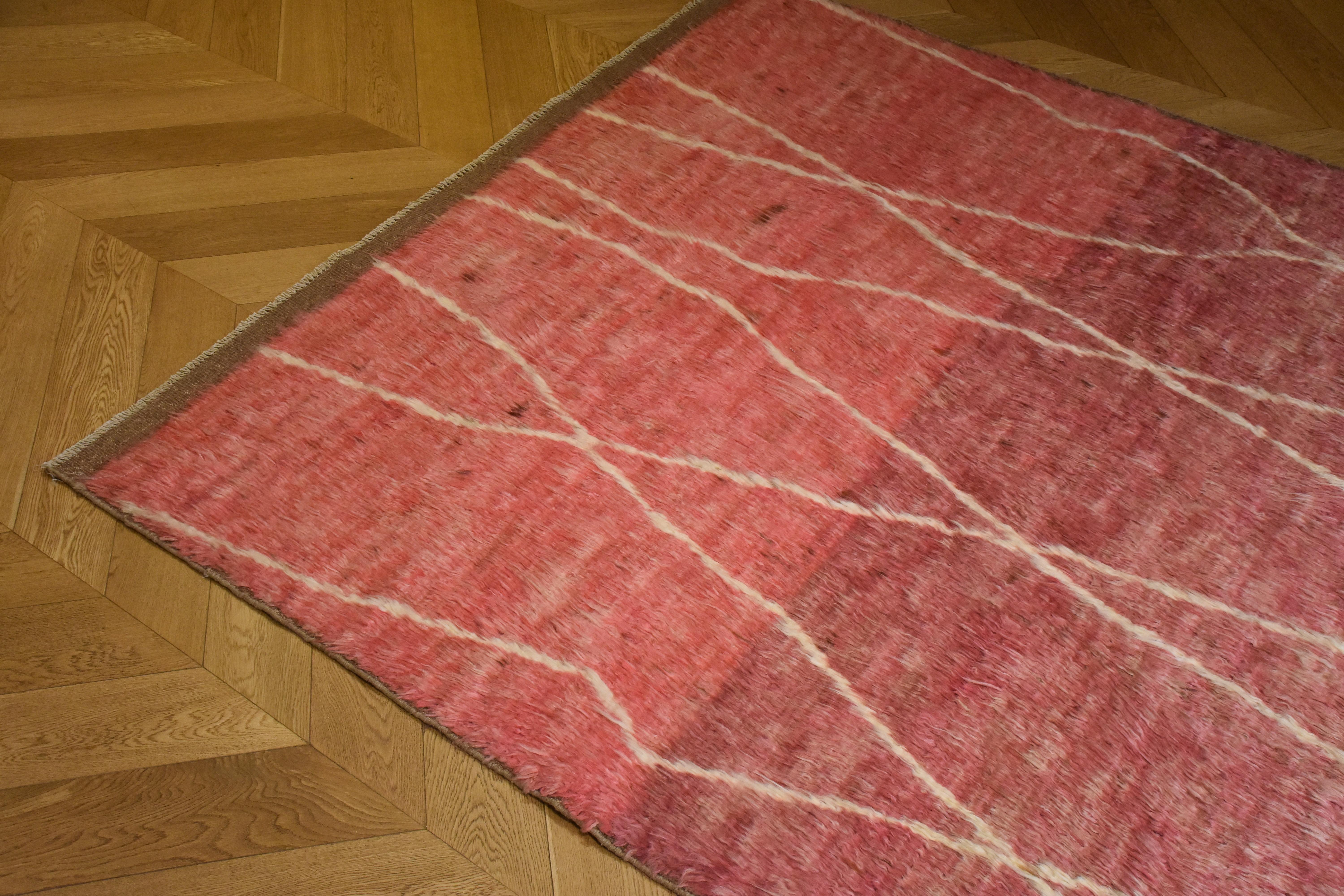 Contemporary 21st Century Pink Tribal Afghan Rug in High Hand Dyed Wool, circa 2000s For Sale