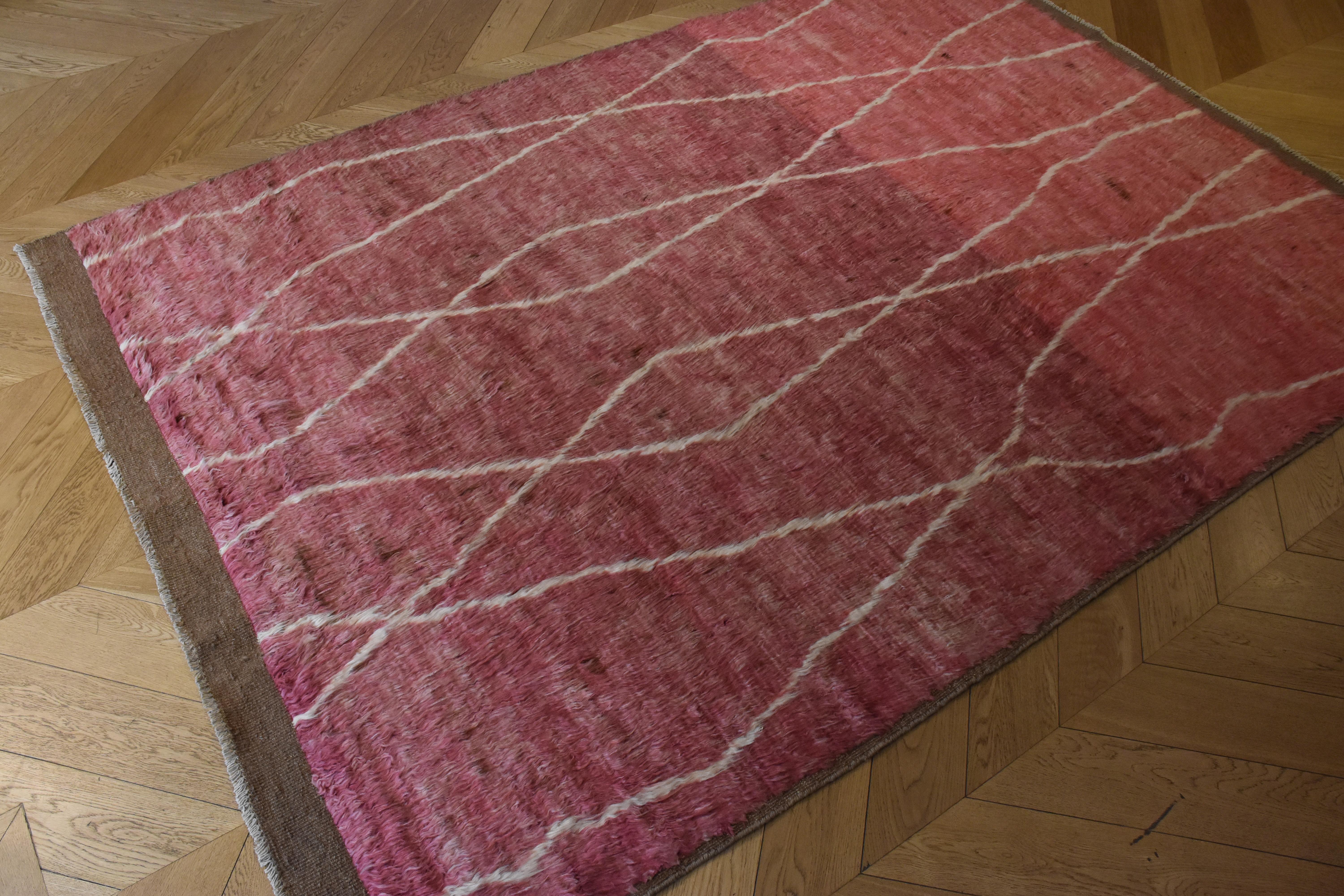 21st Century Pink Tribal Afghan Rug in High Hand Dyed Wool, circa 2000s For Sale 4