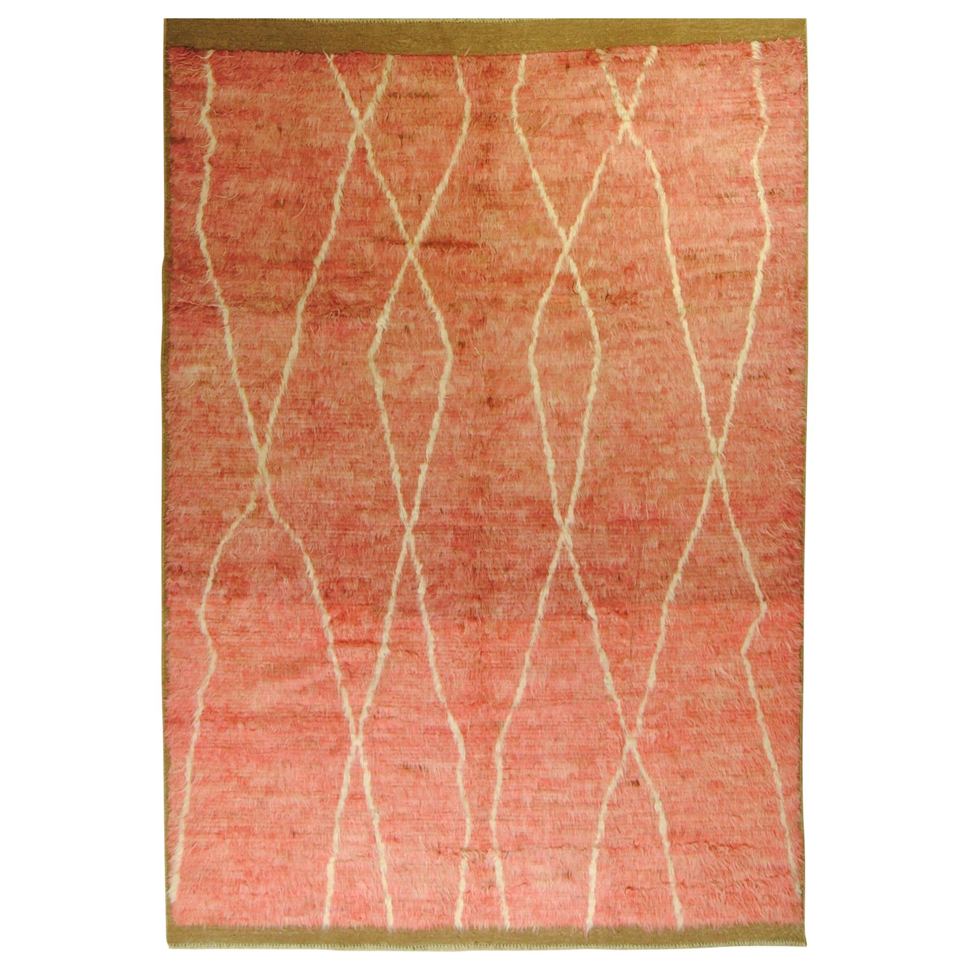 Tappeto afgano tribale rosa del XXI secolo in lana tinta a mano, circa anni 2000