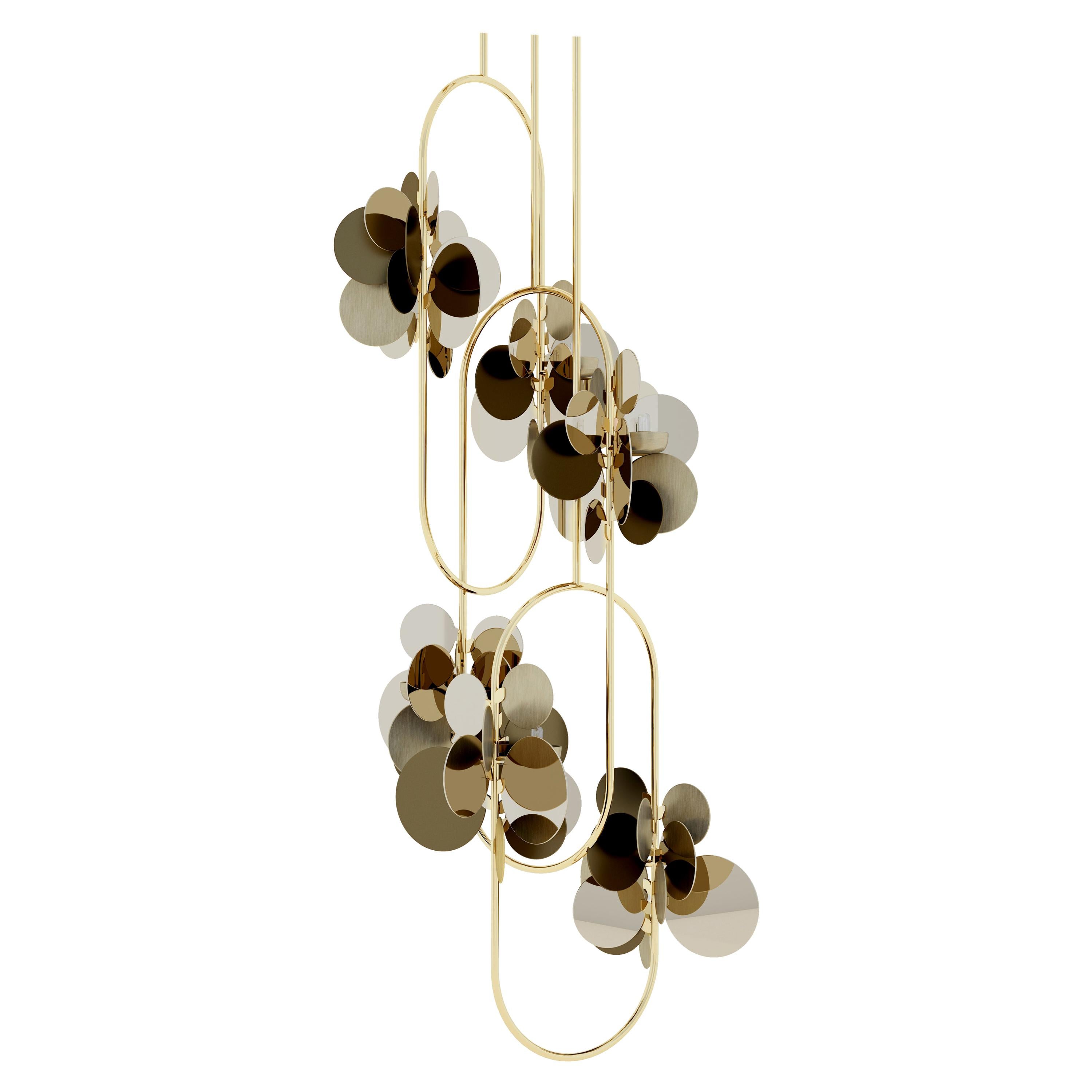 21st Century Polished Brass Hera Suspension Lamp by Creativemary