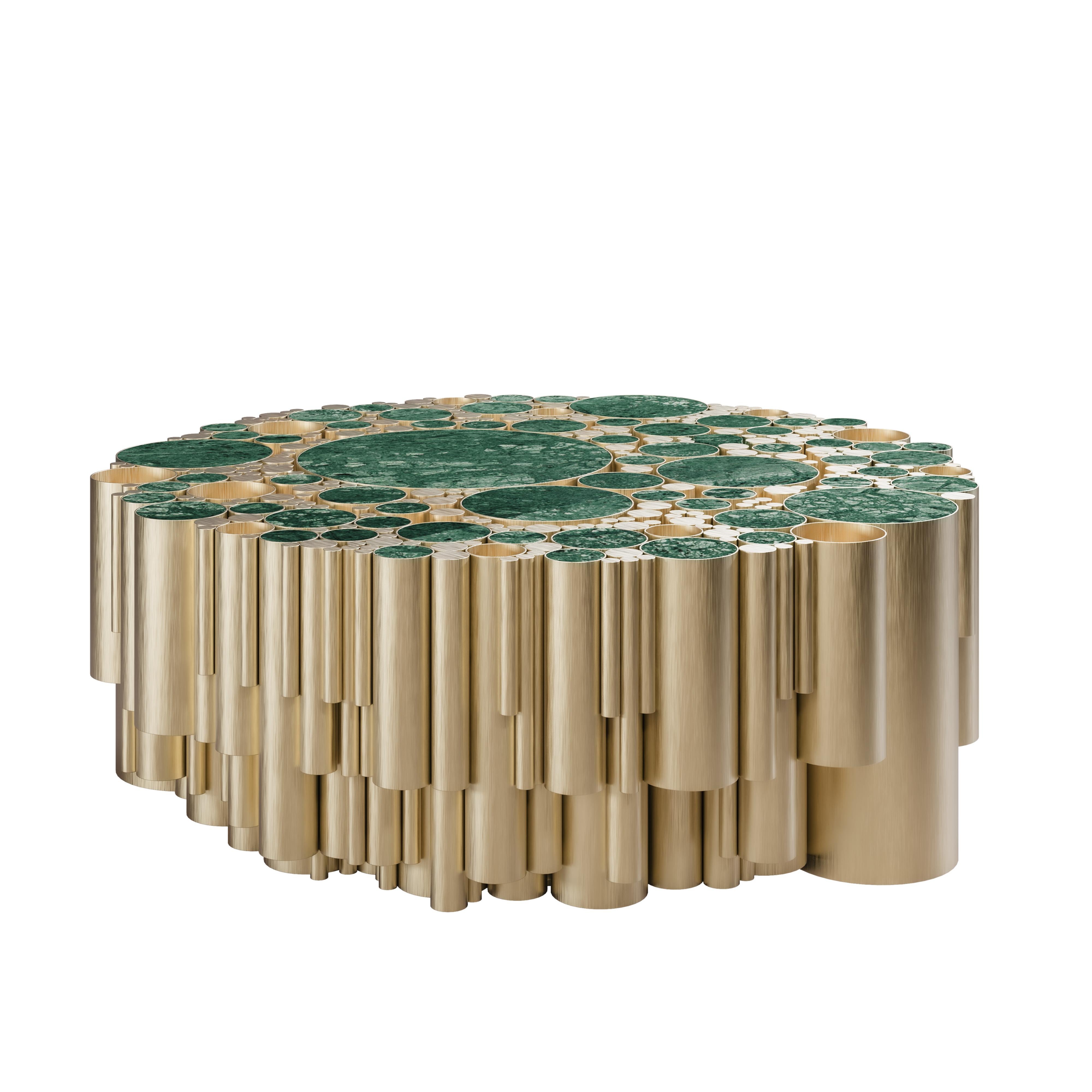 Portuguese 21st Century Brass Wanderlust Center Table Marble Made in Portugal by Malabar For Sale