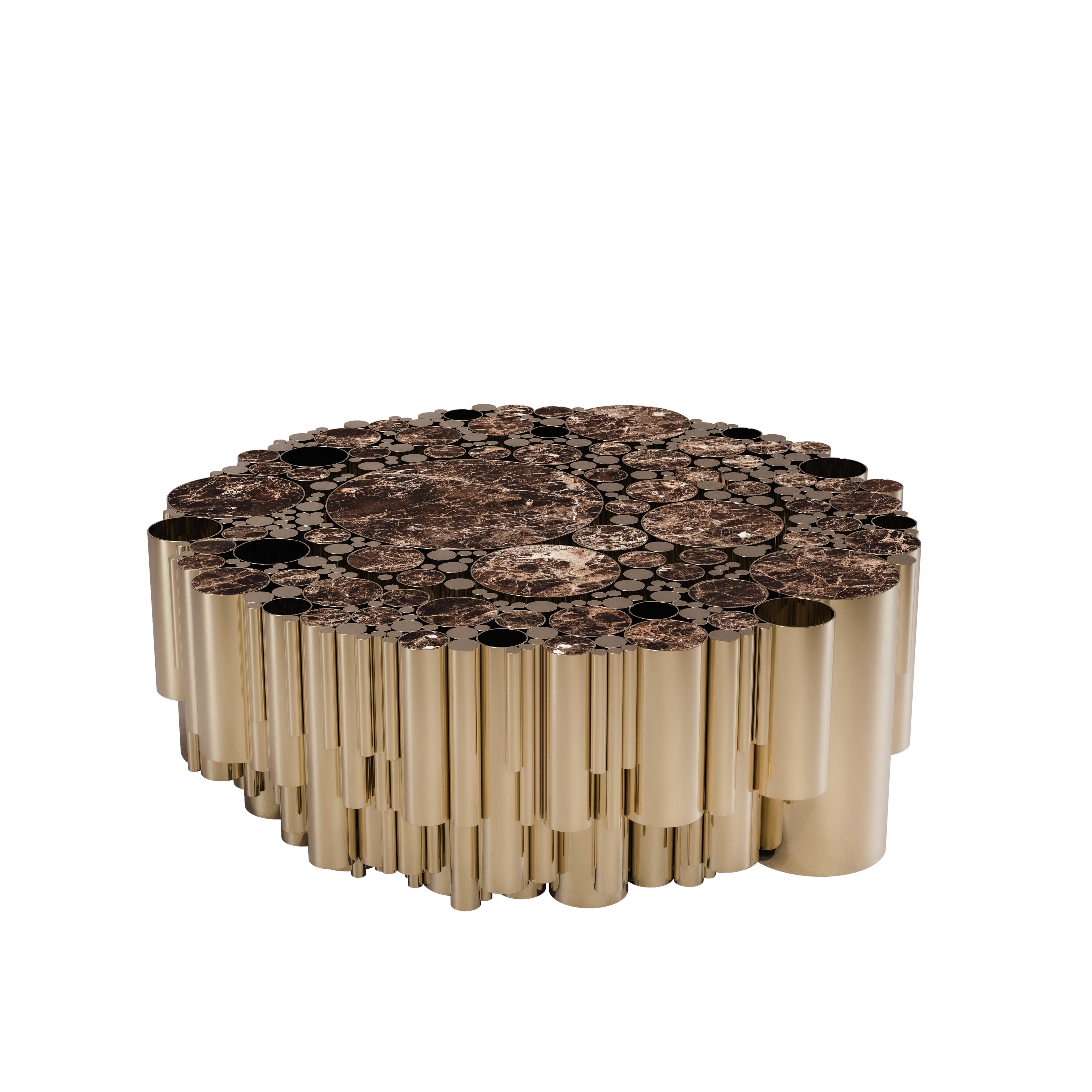 Contemporary 21st Century Brass Wanderlust Center Table Marble Made in Portugal by Malabar For Sale