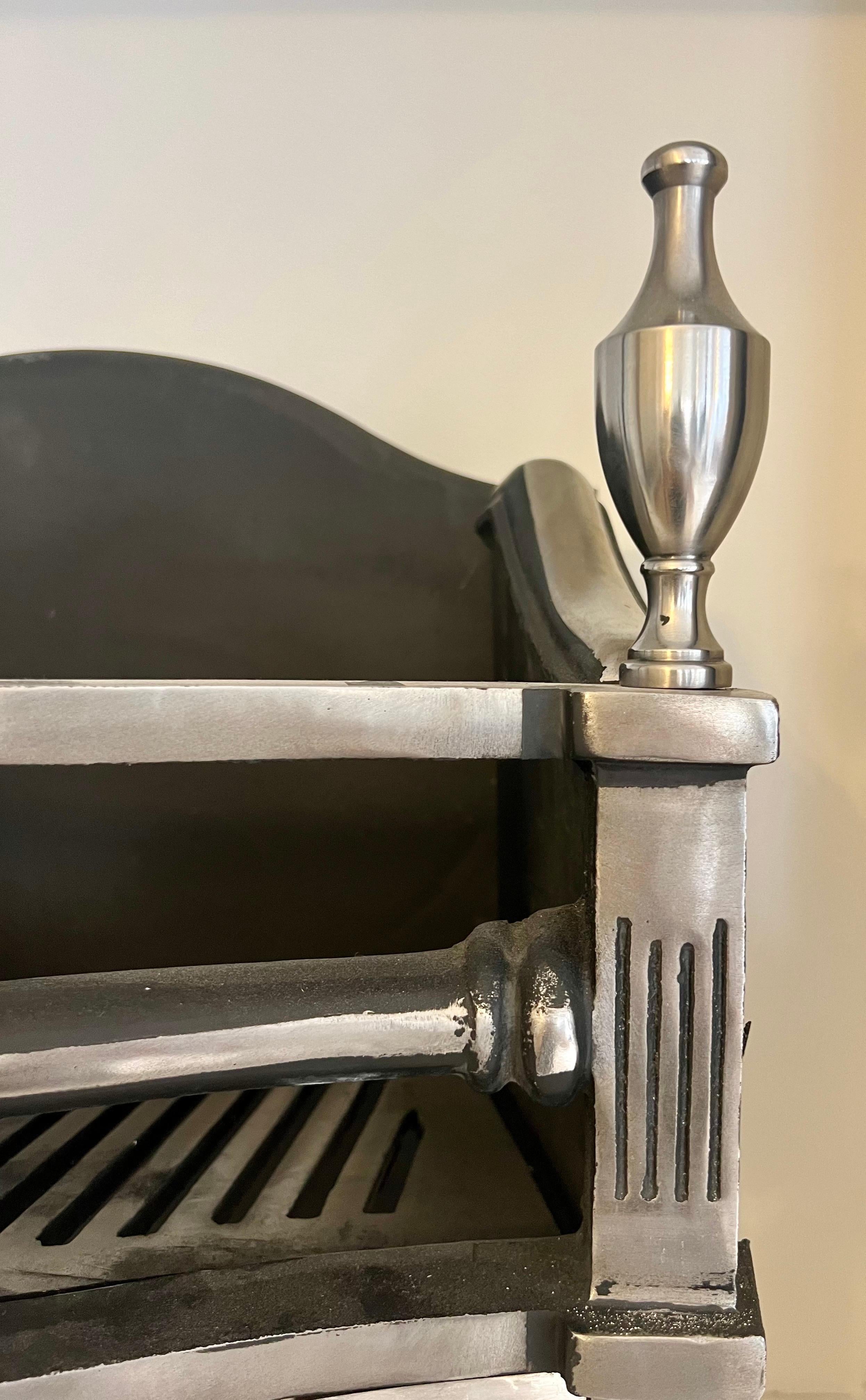 English 21st Century Polished Cast Iron Fireplace Basket For Sale