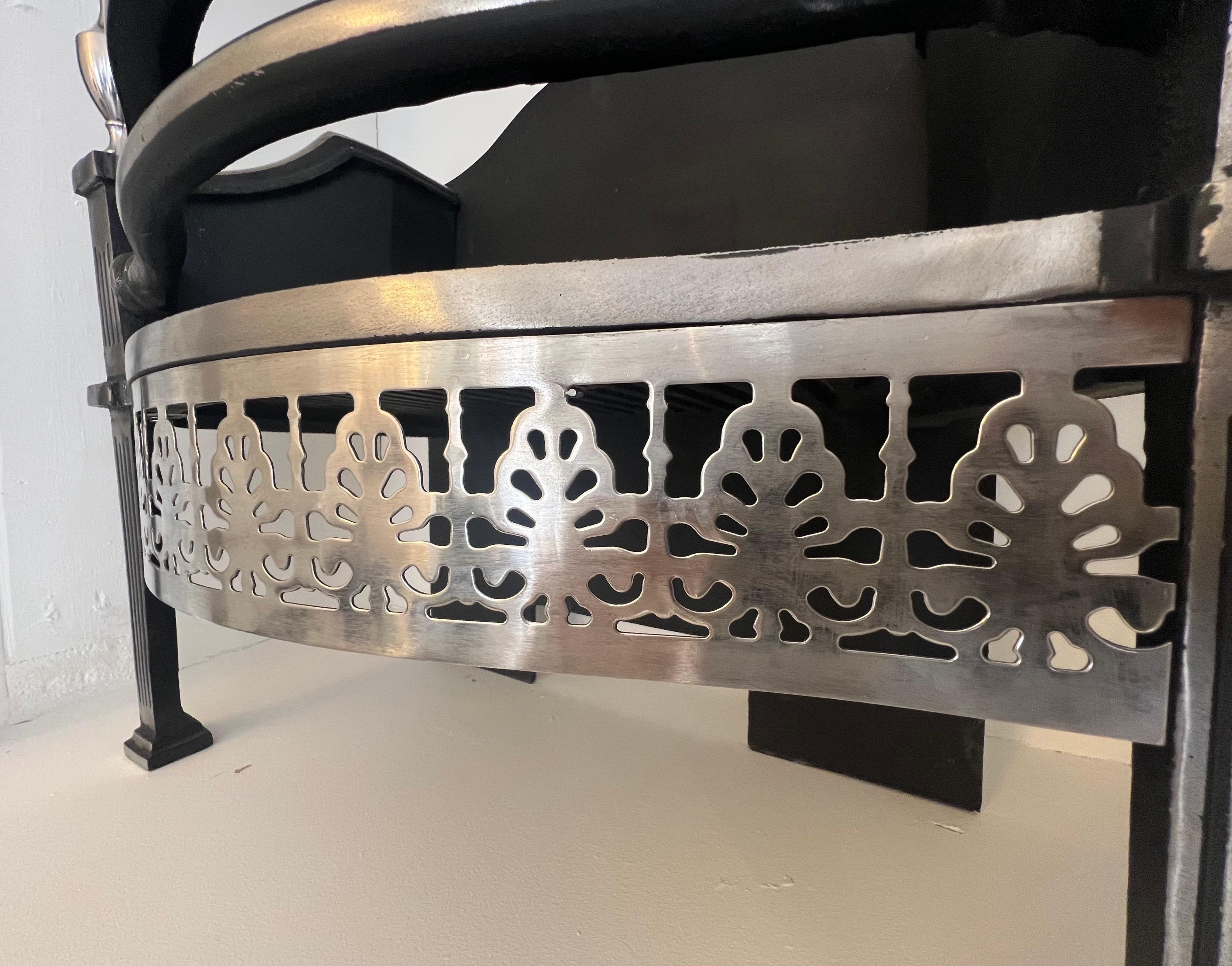 Contemporary 21st Century Polished Cast Iron Fireplace Basket For Sale