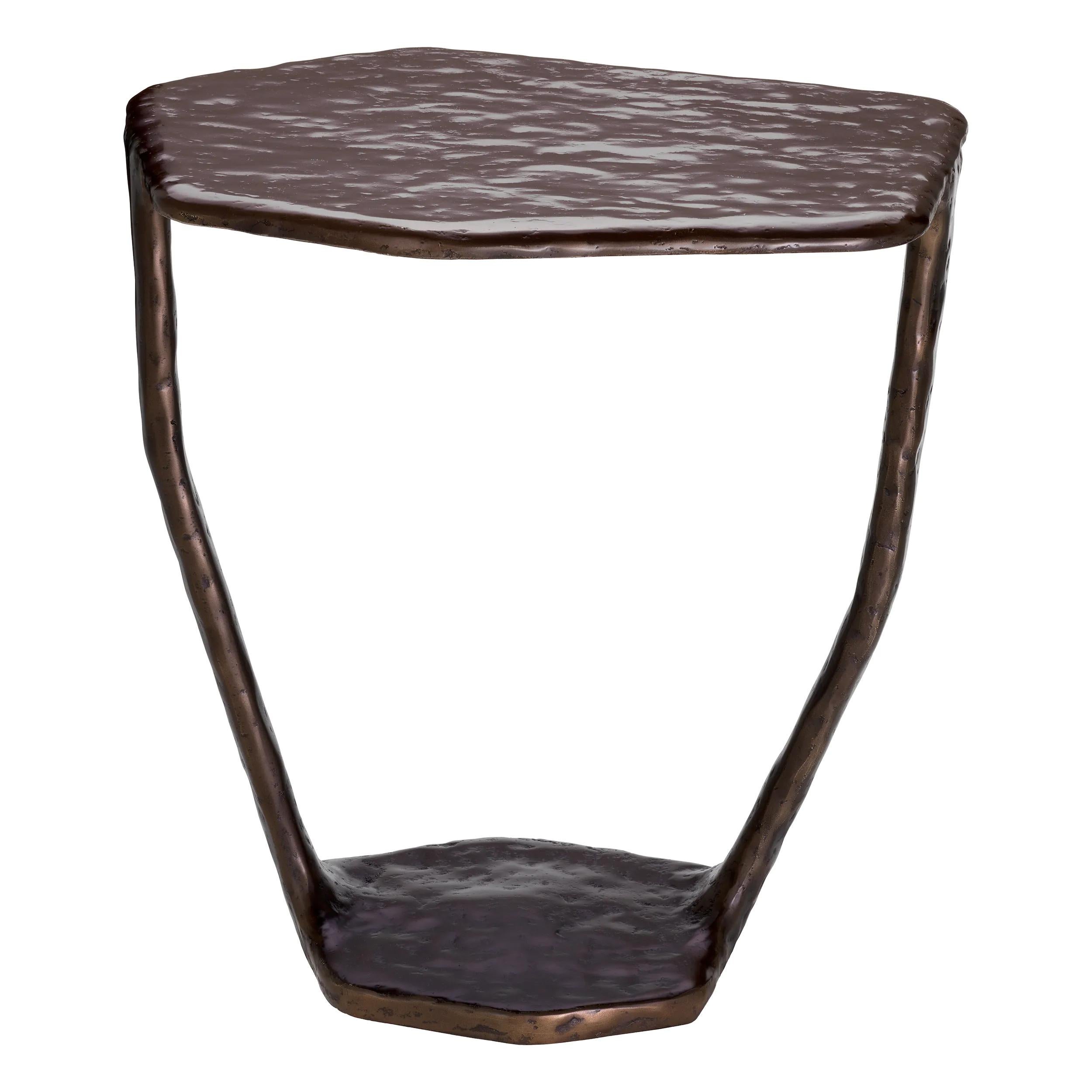 Modern brustalist style dark bronze cast aluminium side table. The perfect organic decorative accent piece, side table or set of end tables.