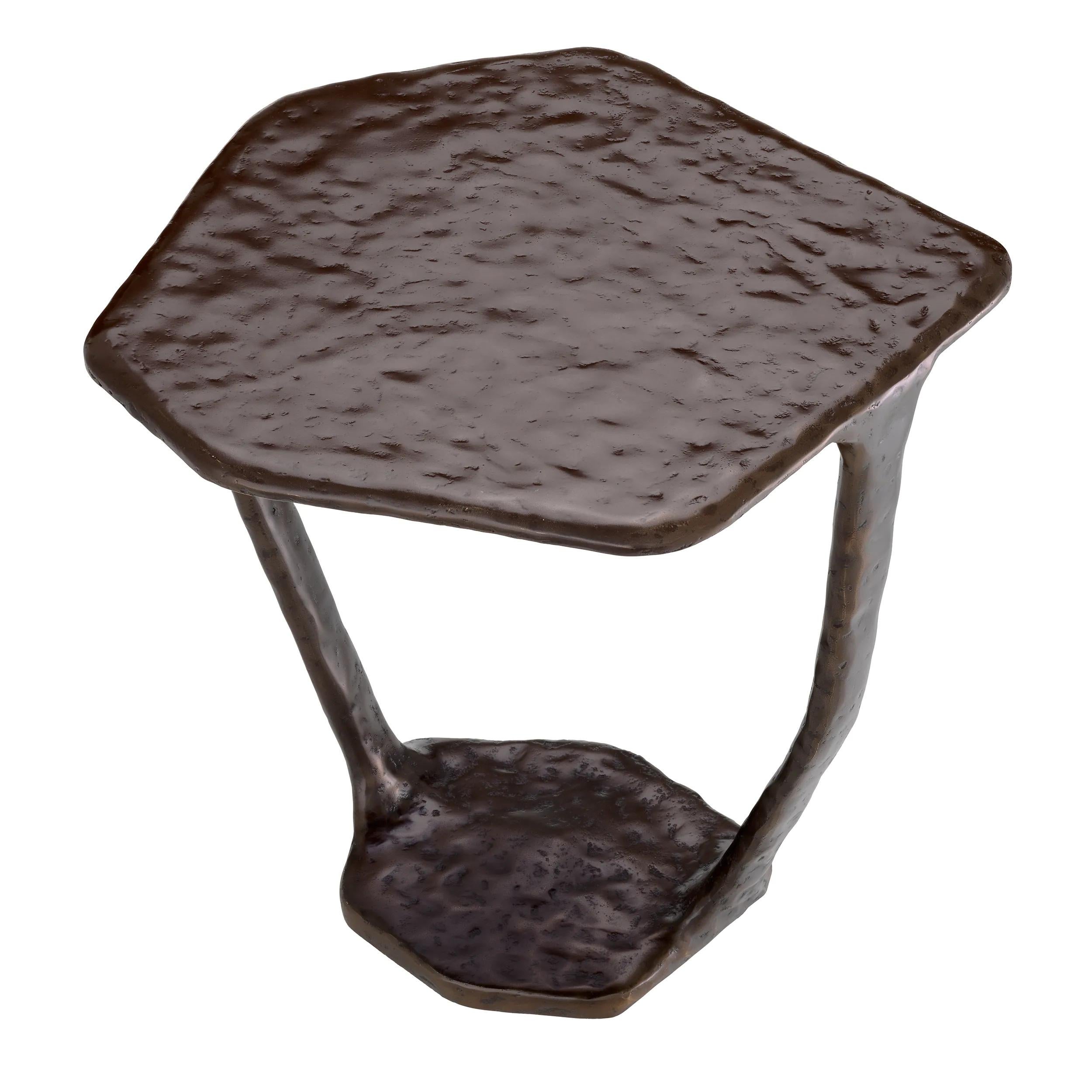 French 21st Century, Polished Dark Bronze Cast Aluminium Modern Brutalist Side Table