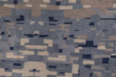 21st Century Pool Tile Blue and Light Gray Handmade Wool and Silk Rug