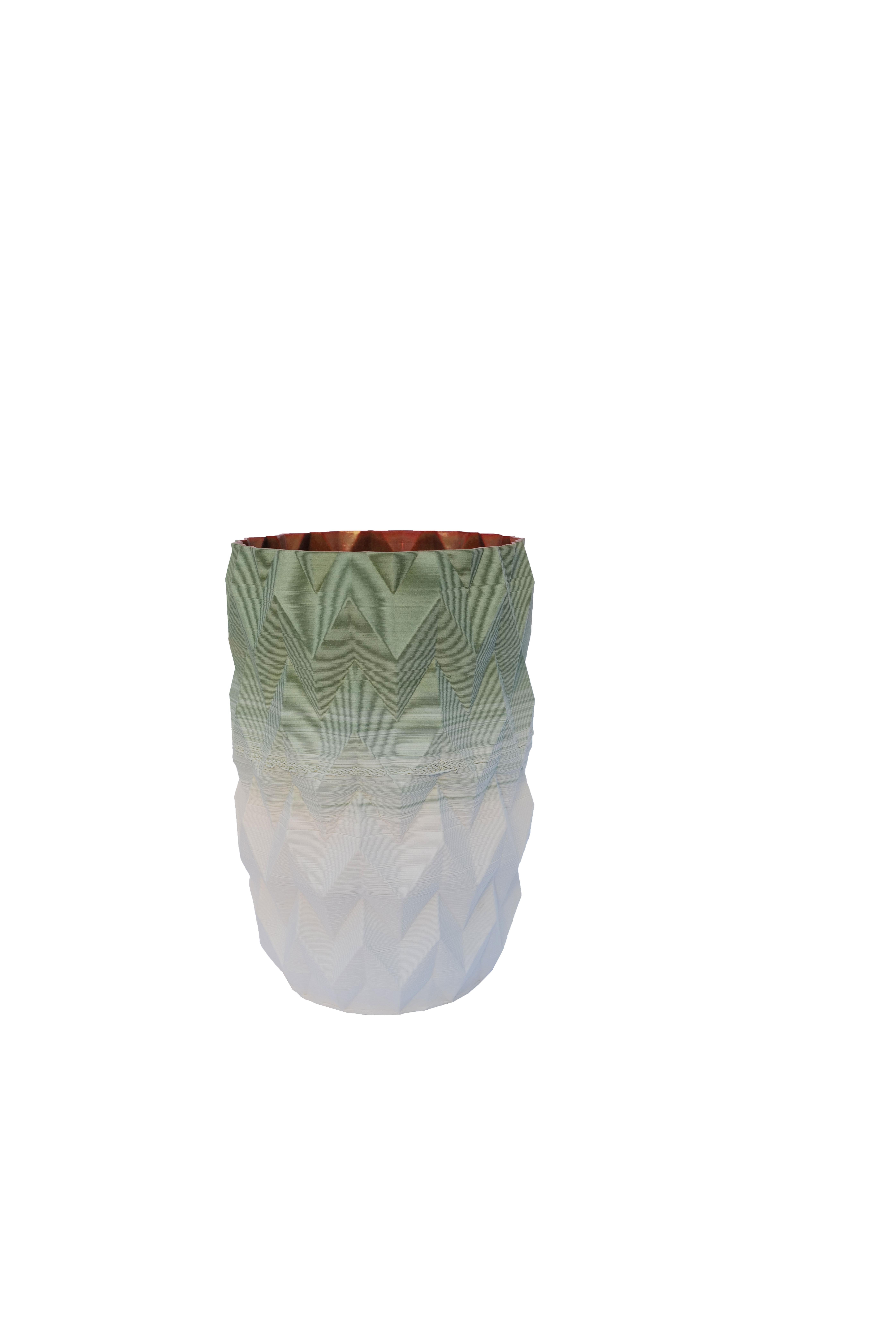 European 21st Century Porcelain Pleated Set of 3 Vases Hand Painted Glazed Faience, Italy For Sale