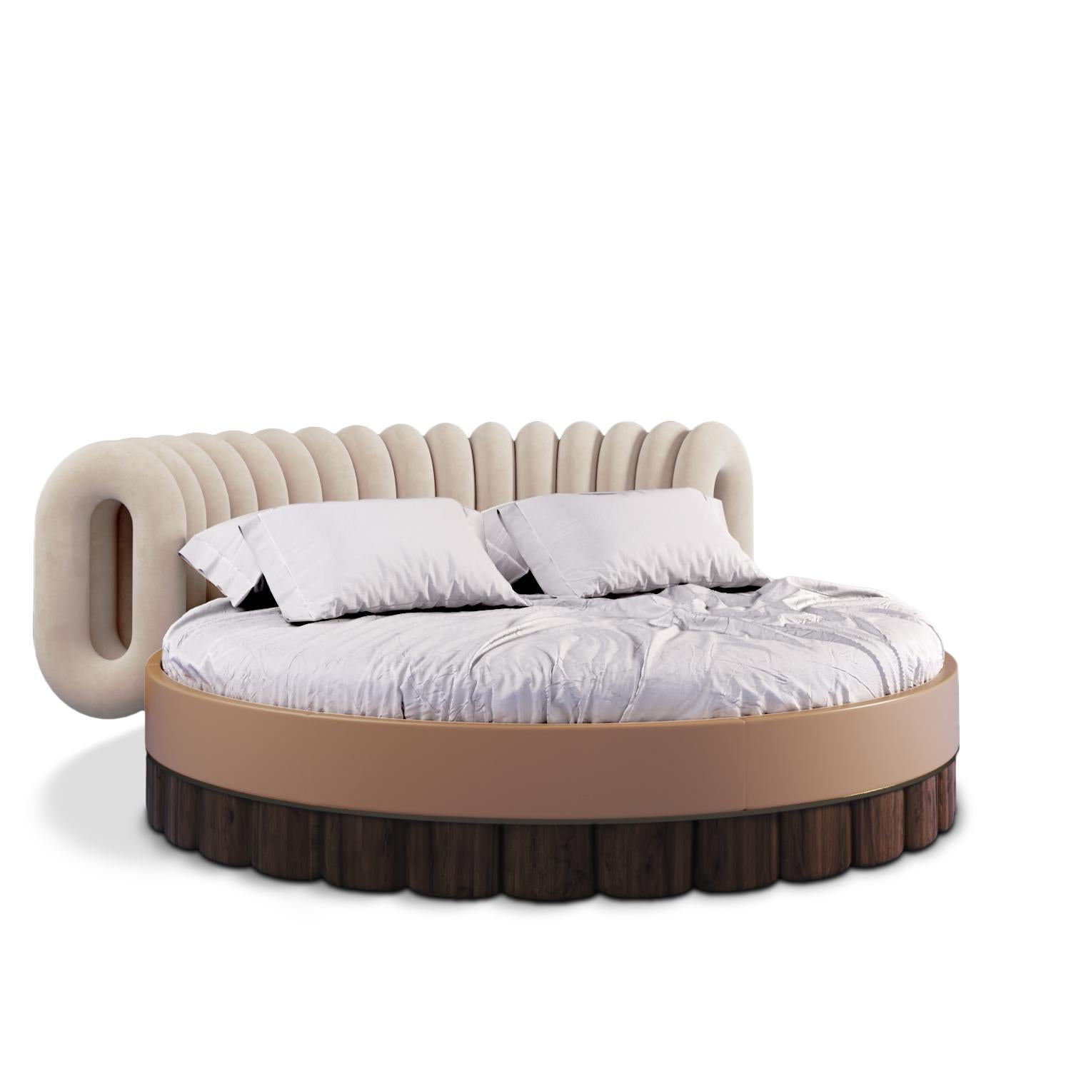 Post-Future-Bett aus Baumwolle und Samt, Nussbaumholz, 21. Jahrhundert (21. Jahrhundert und zeitgenössisch) im Angebot