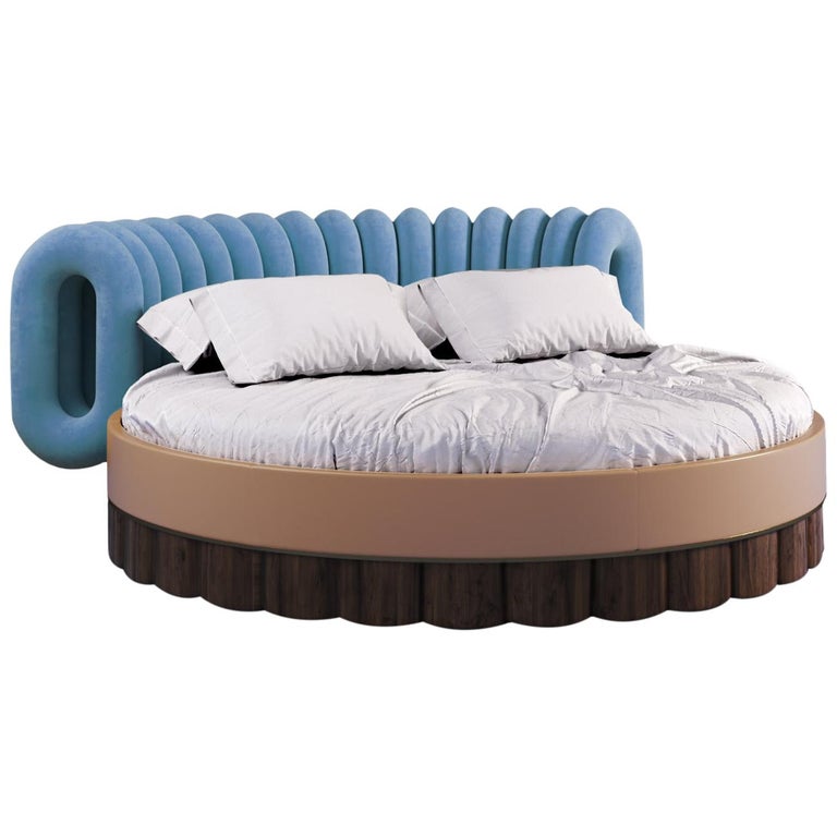 21st Century Post-Future Bed Cotton Velvet Walnut Wood For Sale at 1stDibs  | round bed frame, circle bed frame, future beds for sale