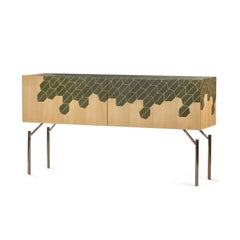 Enfilade incrusté Primavera du 21e siècle en frêne et acier, fabriqué en Italie, 45 cm