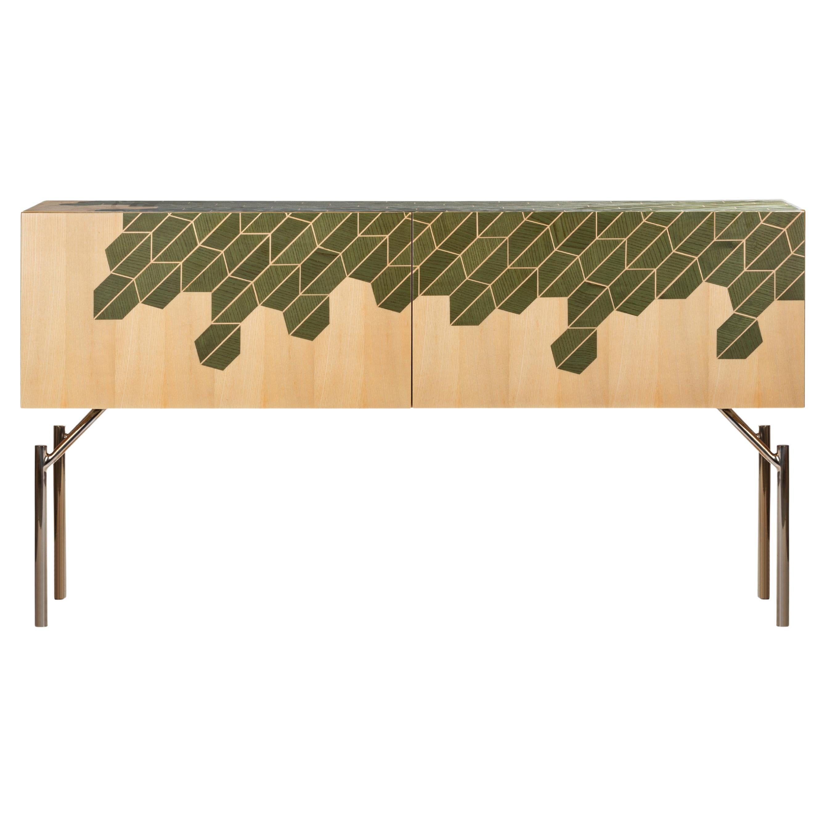 21st Century Primavera Inlaid Sideboard 45° Cut in Ash and Steel, Made in Italy