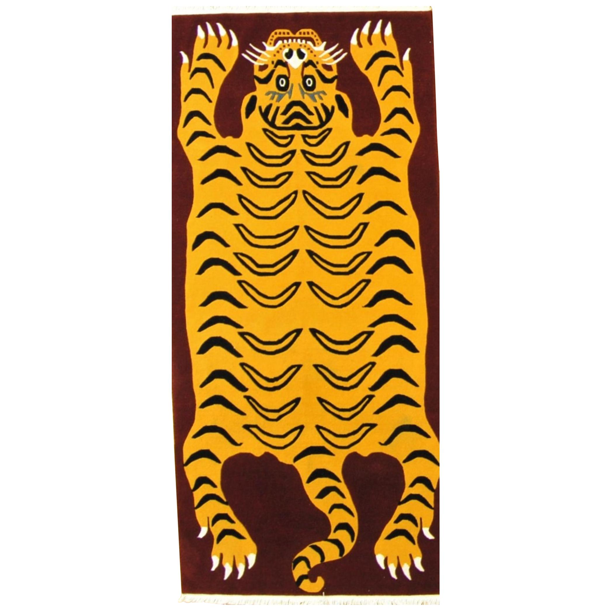 21st Century Purple-Red and Yellow Tibetan Tiger Prayer Rug Hand knotted, 2020