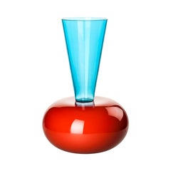 21e sicle, vase Puzzle en verre aigue-marine/corail d'Ettore Sottsass