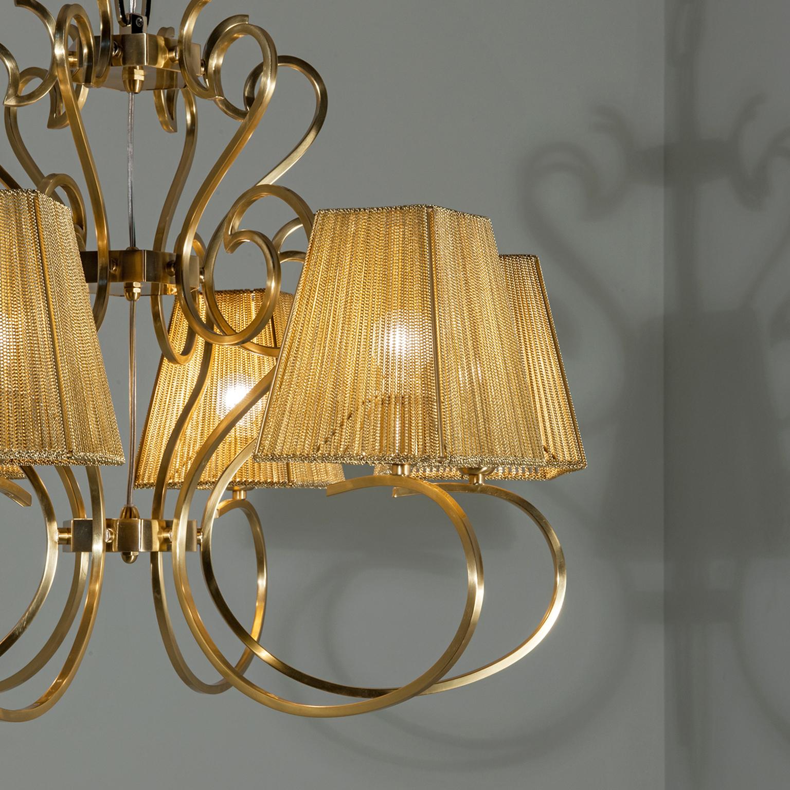 Italian 21st Century Raffinata Satin Brass Chandelier & Gold Shades by Patrizia Garganti For Sale